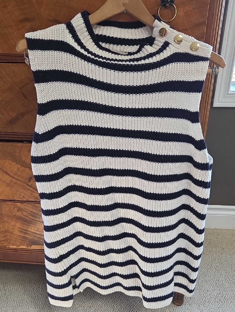 LOFT Navy and White Striped Knit Tank